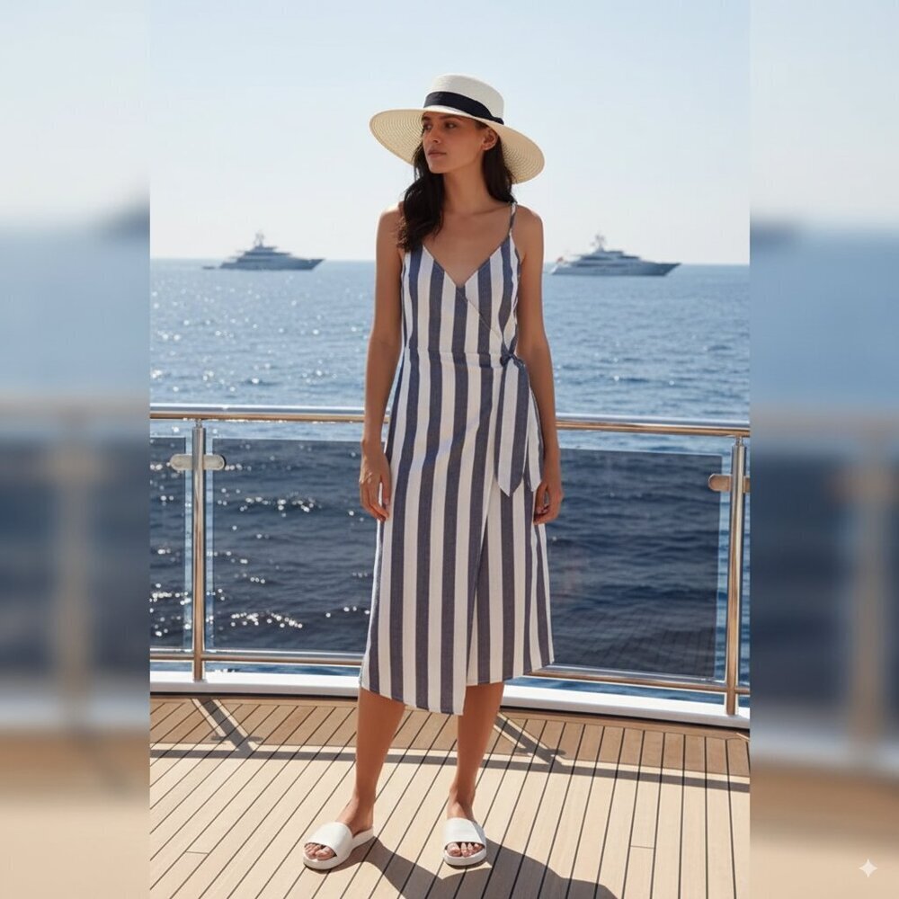 The Fifth Label Sequence Stripe Dress in Navy With Ivory Size Small NWT